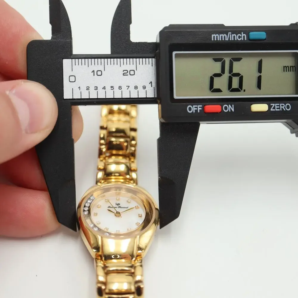 Lucien Piccard Gold Tone Womens Watch 26mm Swiss Sapphire Crystal Float Diamonds